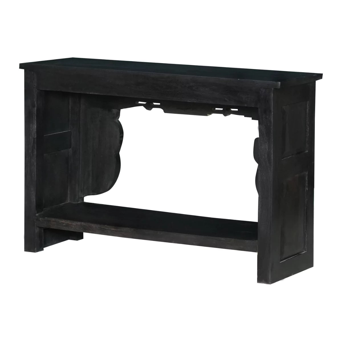Montrose Rustic Solid Carved Wood Console Table with Shelf