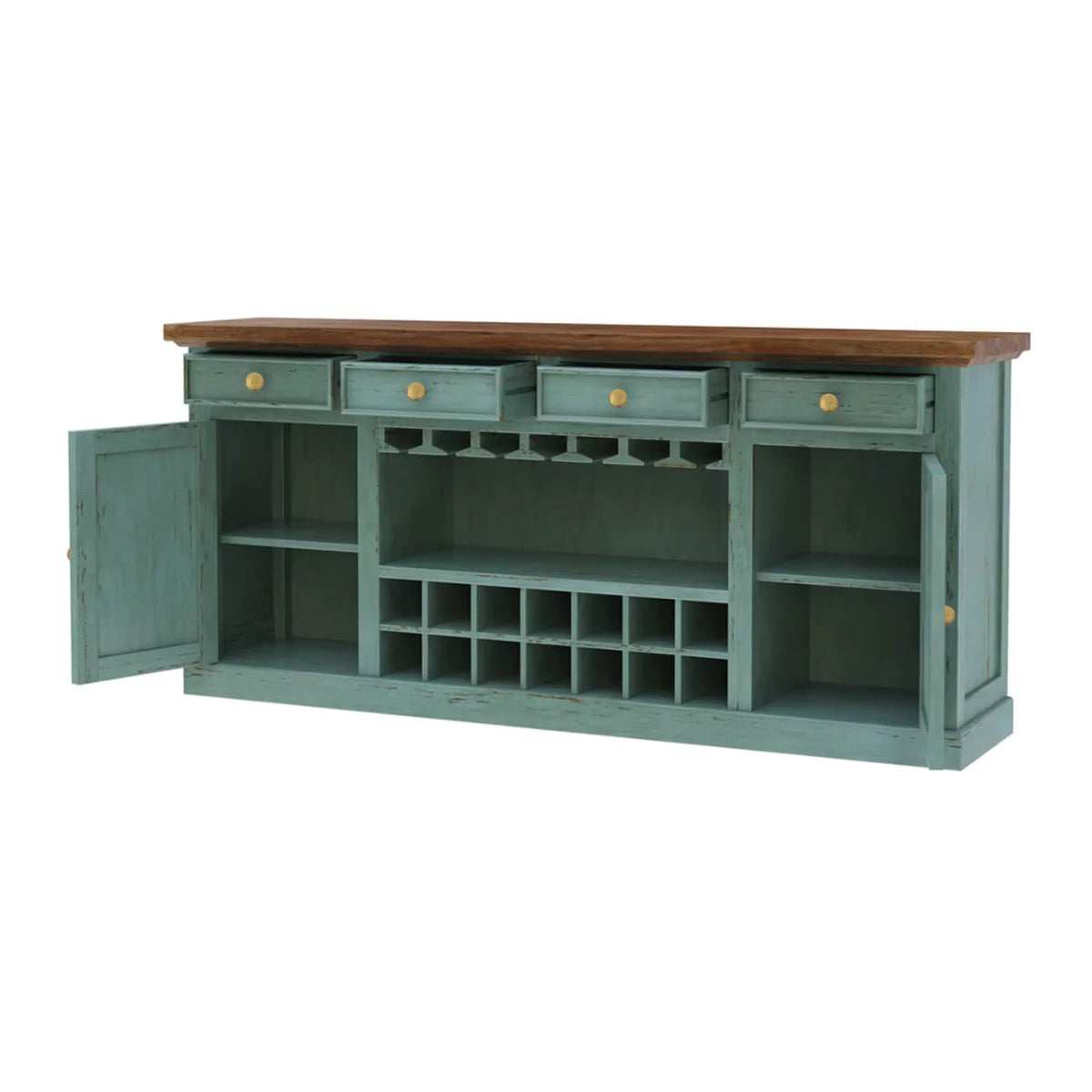 Montverde Rustic Distressed Handcarved Wooden Bar Cabinet