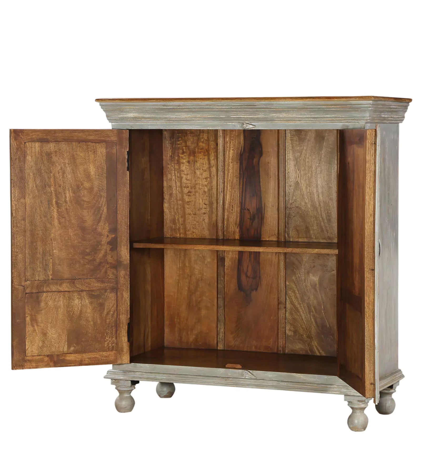 Prescott Hand-Carved Wooden Small Sideboard in Distressed Grey