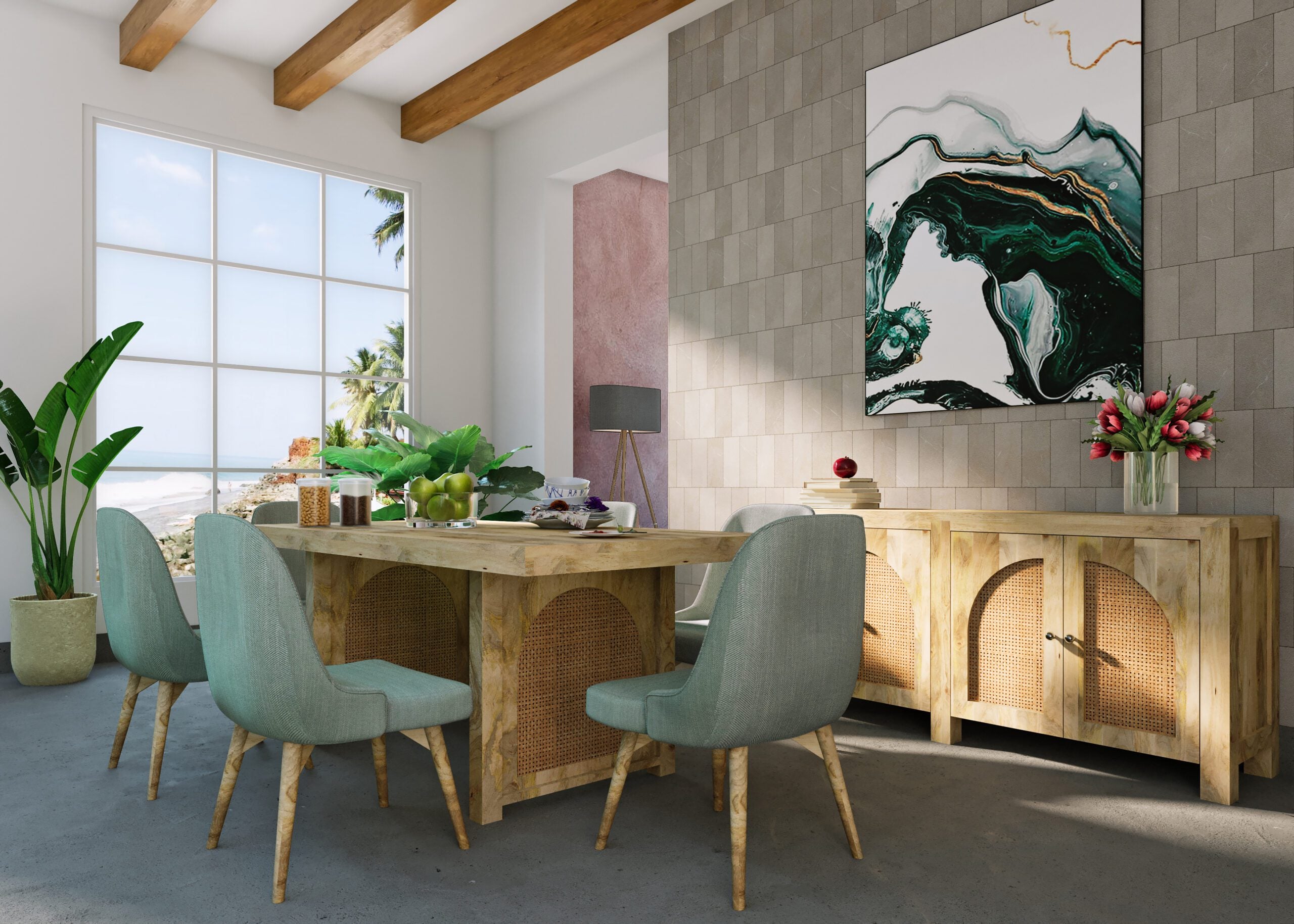 Newcastle Rattan Legs Dining Table