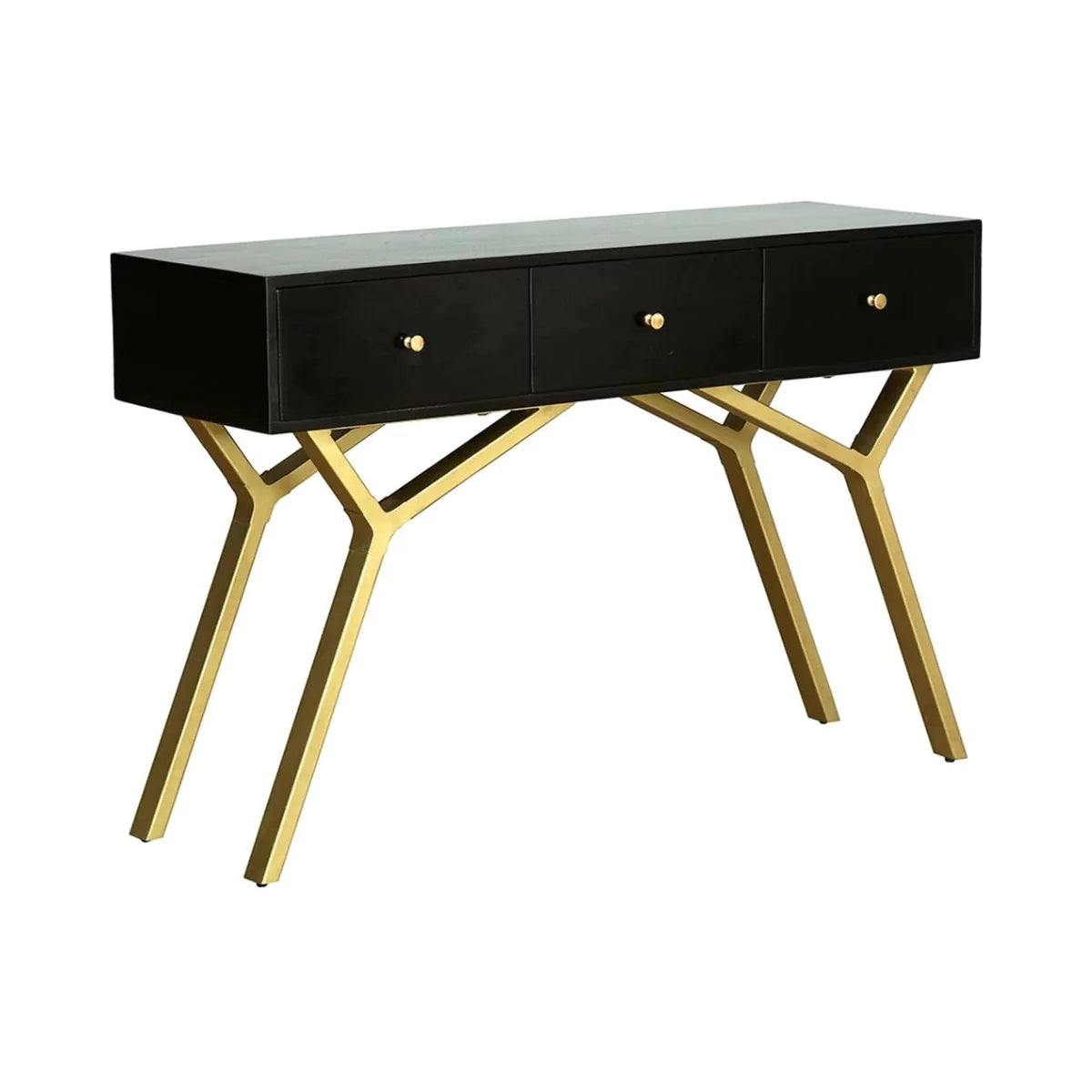 Scottsdale Geometric Leg Black and Gold Console Table with 3 drawers