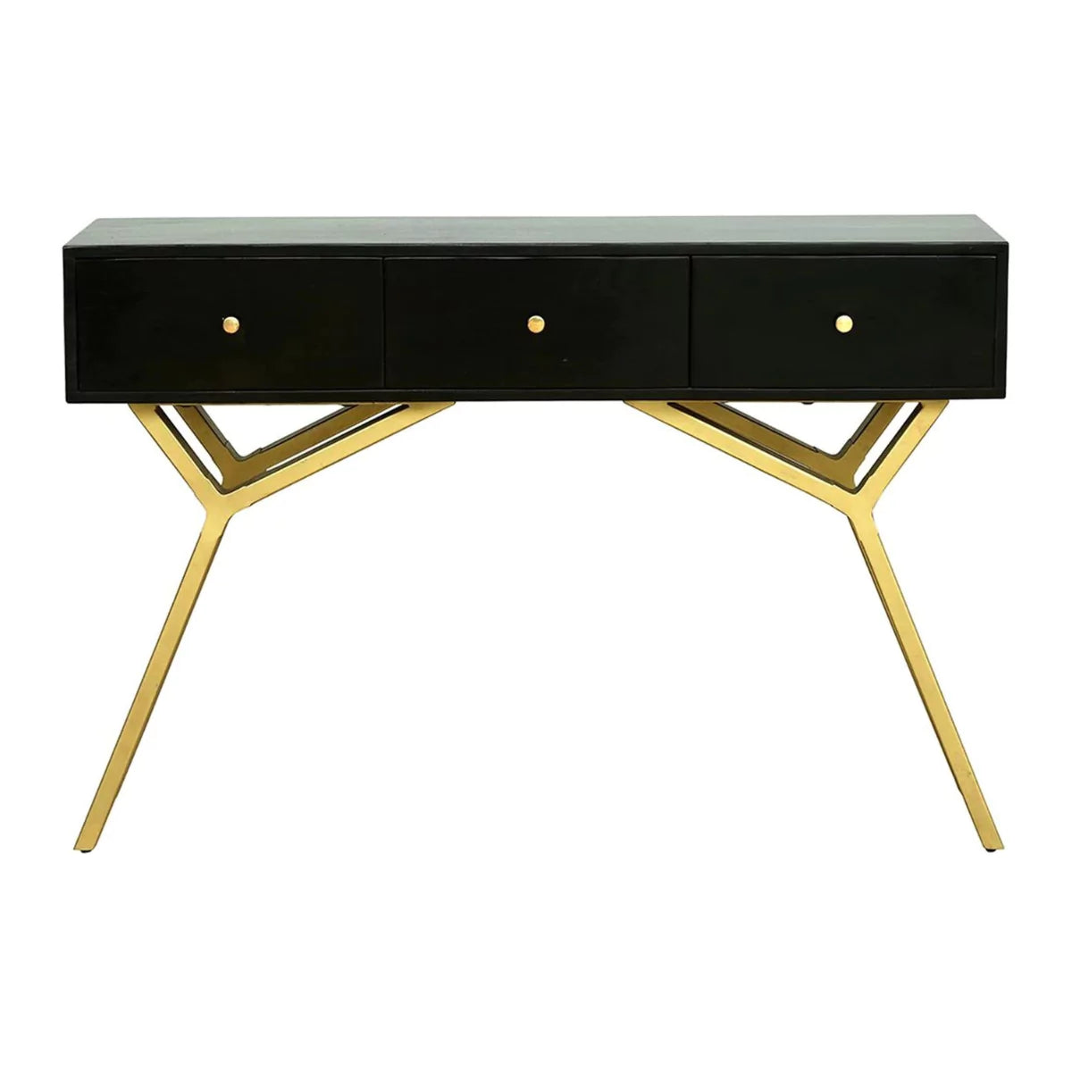 Scottsdale Geometric Leg Black and Gold Console Table with 3 drawers