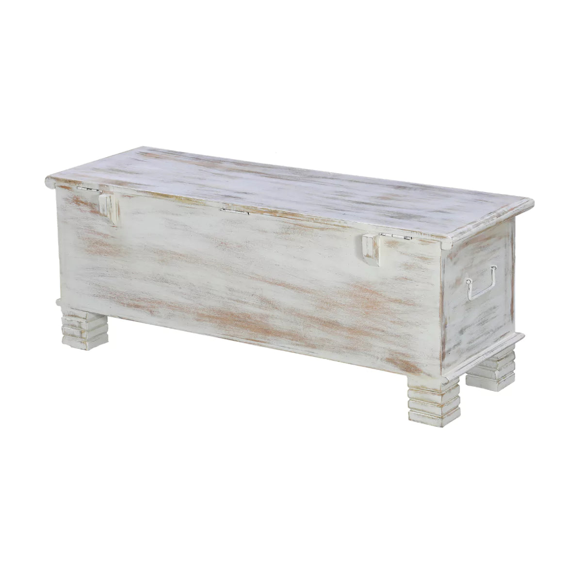Seabrook Rustic Hand Carved Distressed White Large Wooden Trunk