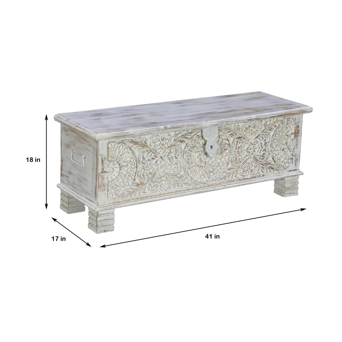 Seabrook Rustic Hand Carved Distressed White Large Wooden Trunk