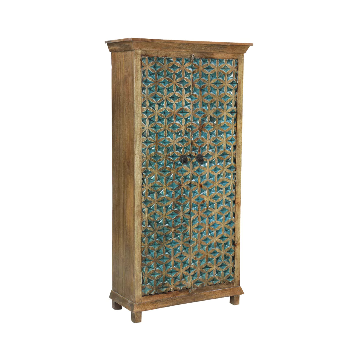 Sedona Rustic Carved Solid Wood Armoire with Hand-Carved Floral Doors