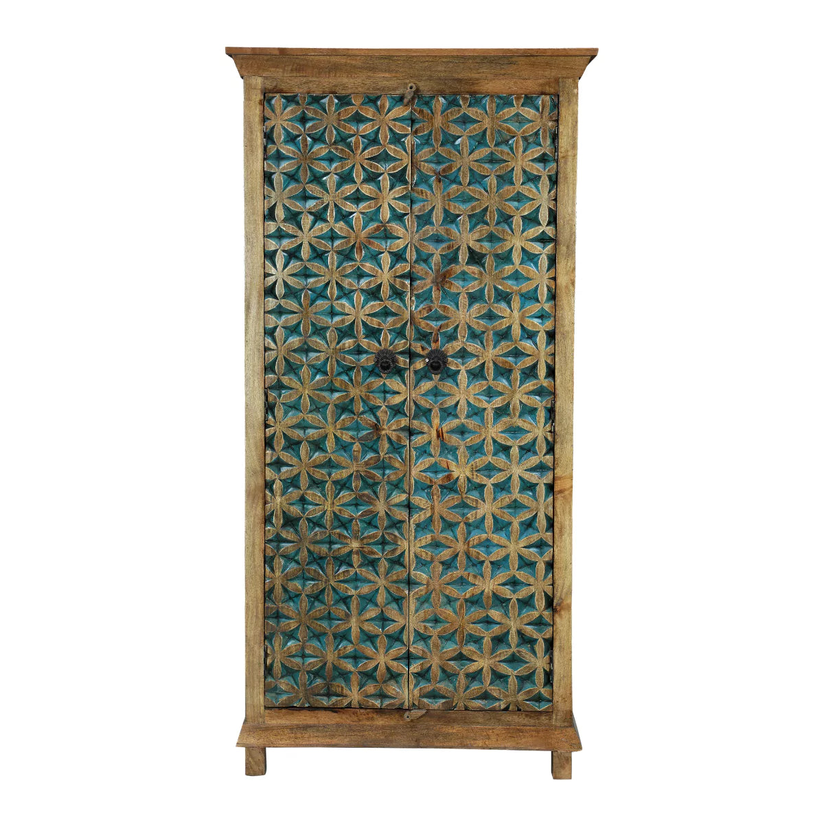 Sedona Rustic Carved Solid Wood Armoire with Hand-Carved Floral Doors