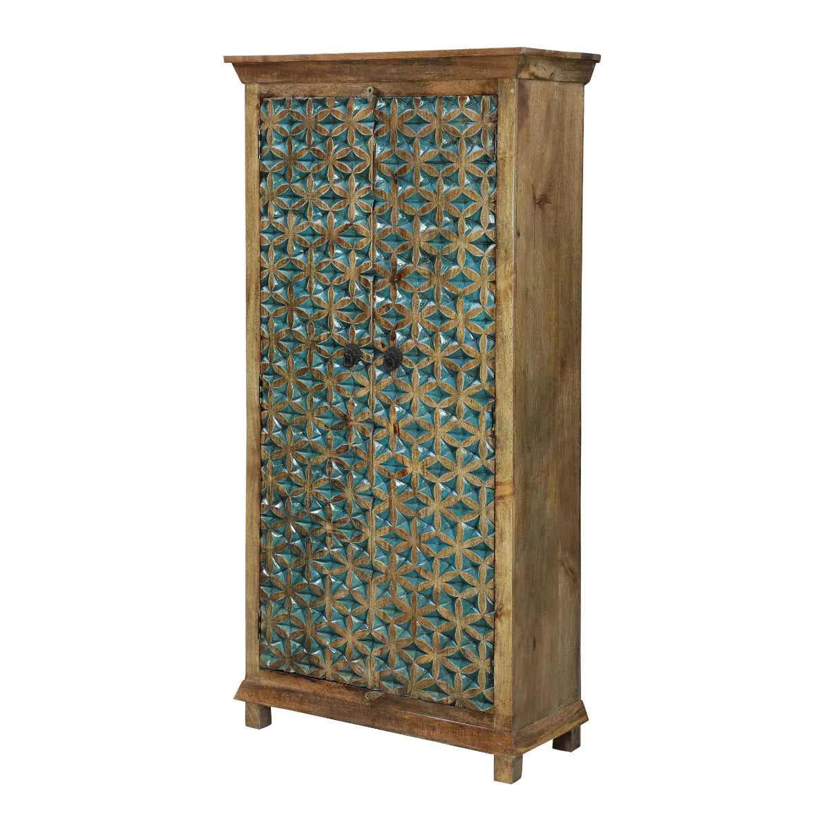 Sedona Rustic Carved Solid Wood Armoire with Hand-Carved Floral Doors