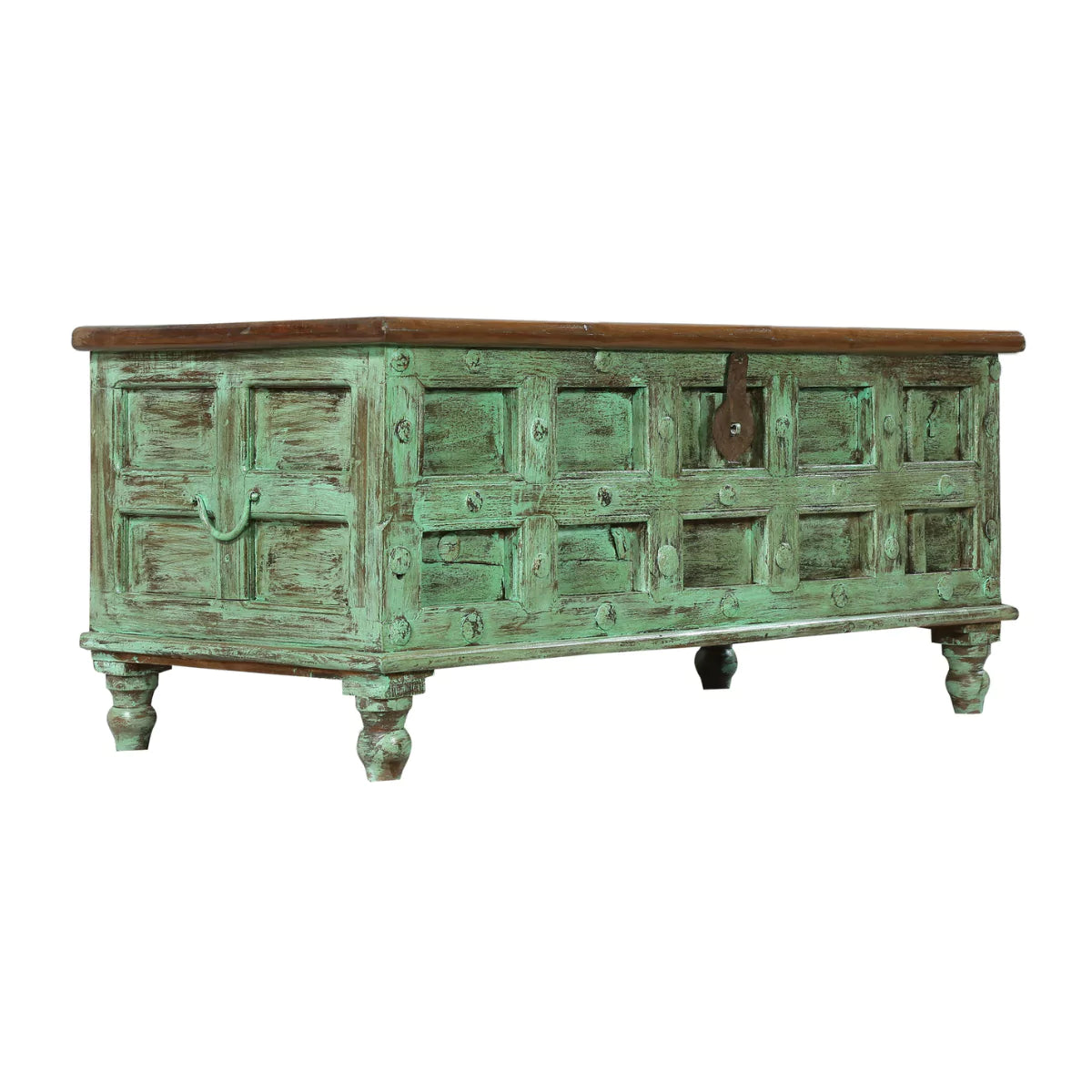 Sonora Rustic Mint Green Distressed Vintage Wooden Trunk Storage Box