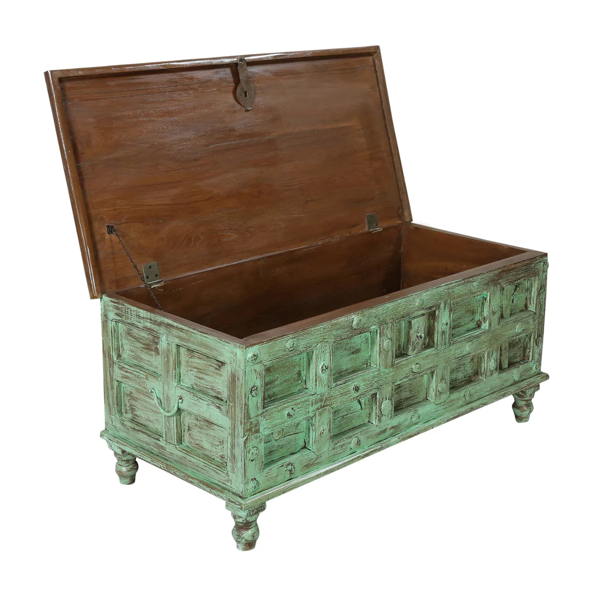 Sonora Rustic Mint Green Distressed Vintage Wooden Trunk Storage Box