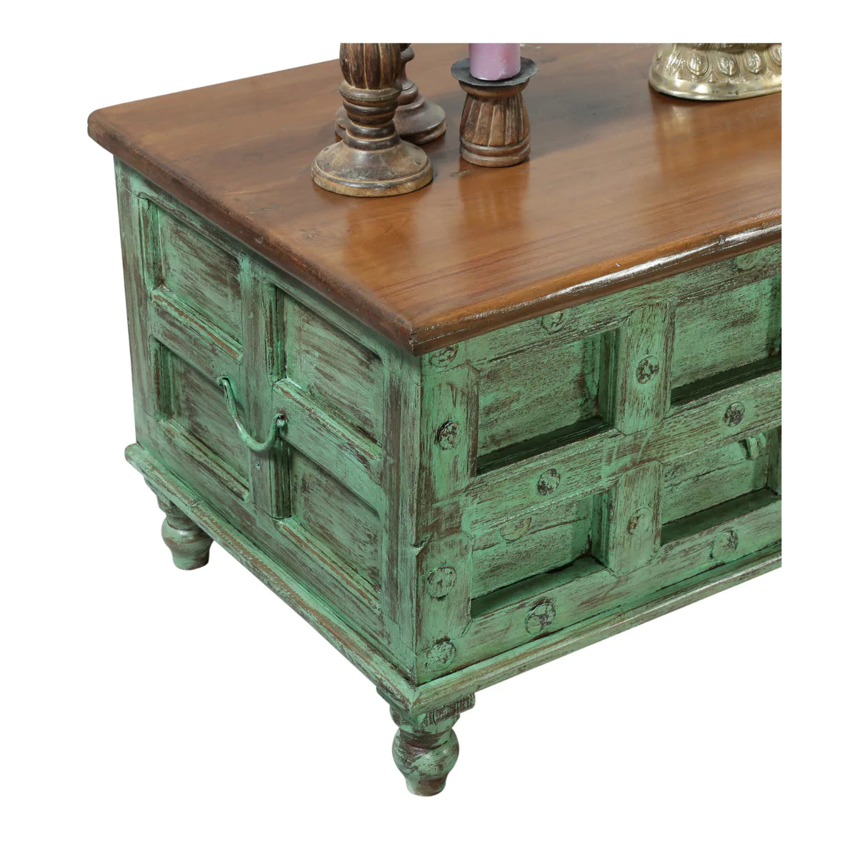 Sonora Rustic Mint Green Distressed Vintage Wooden Trunk Storage Box