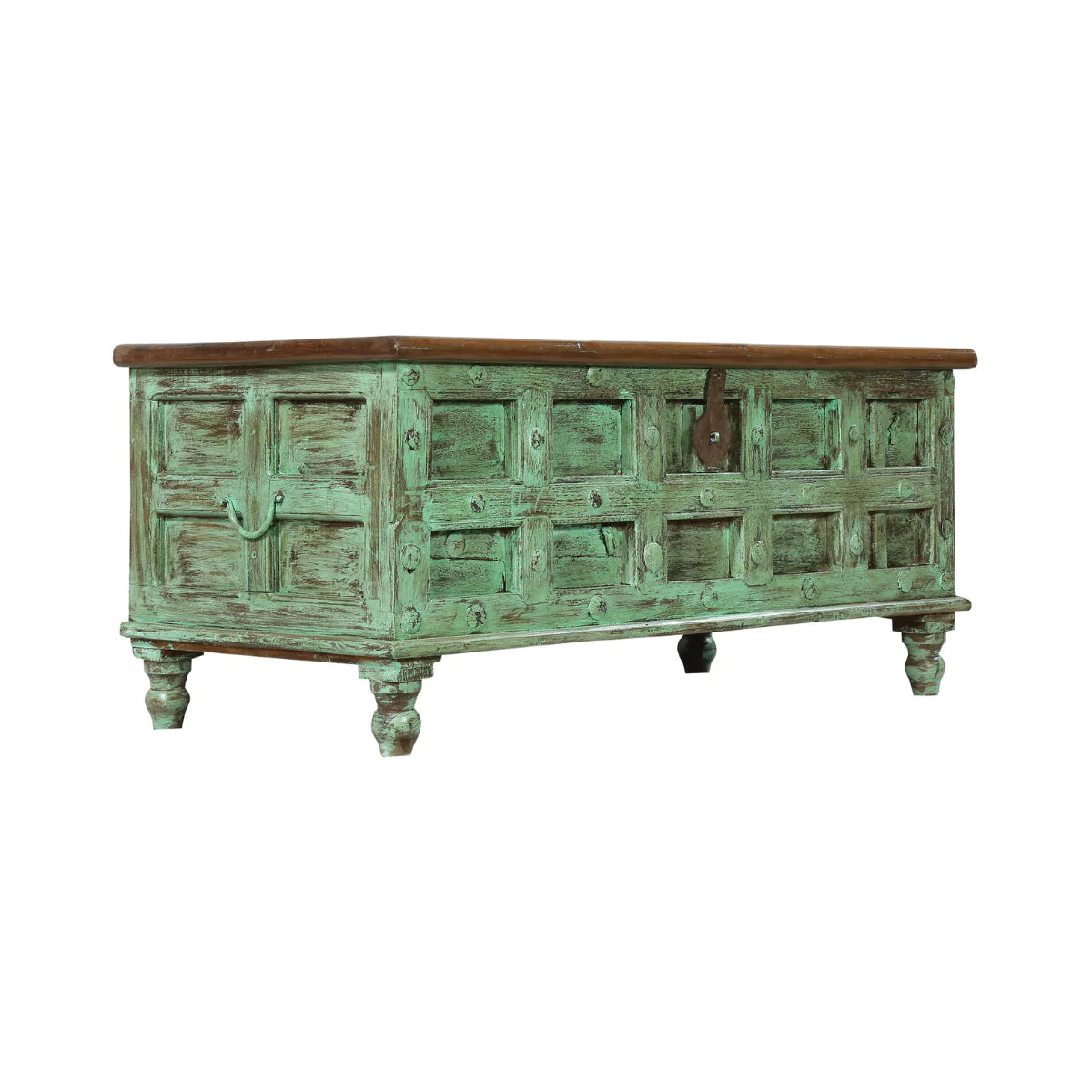 Sonora Rustic Mint Green Distressed Vintage Wooden Trunk Storage Box