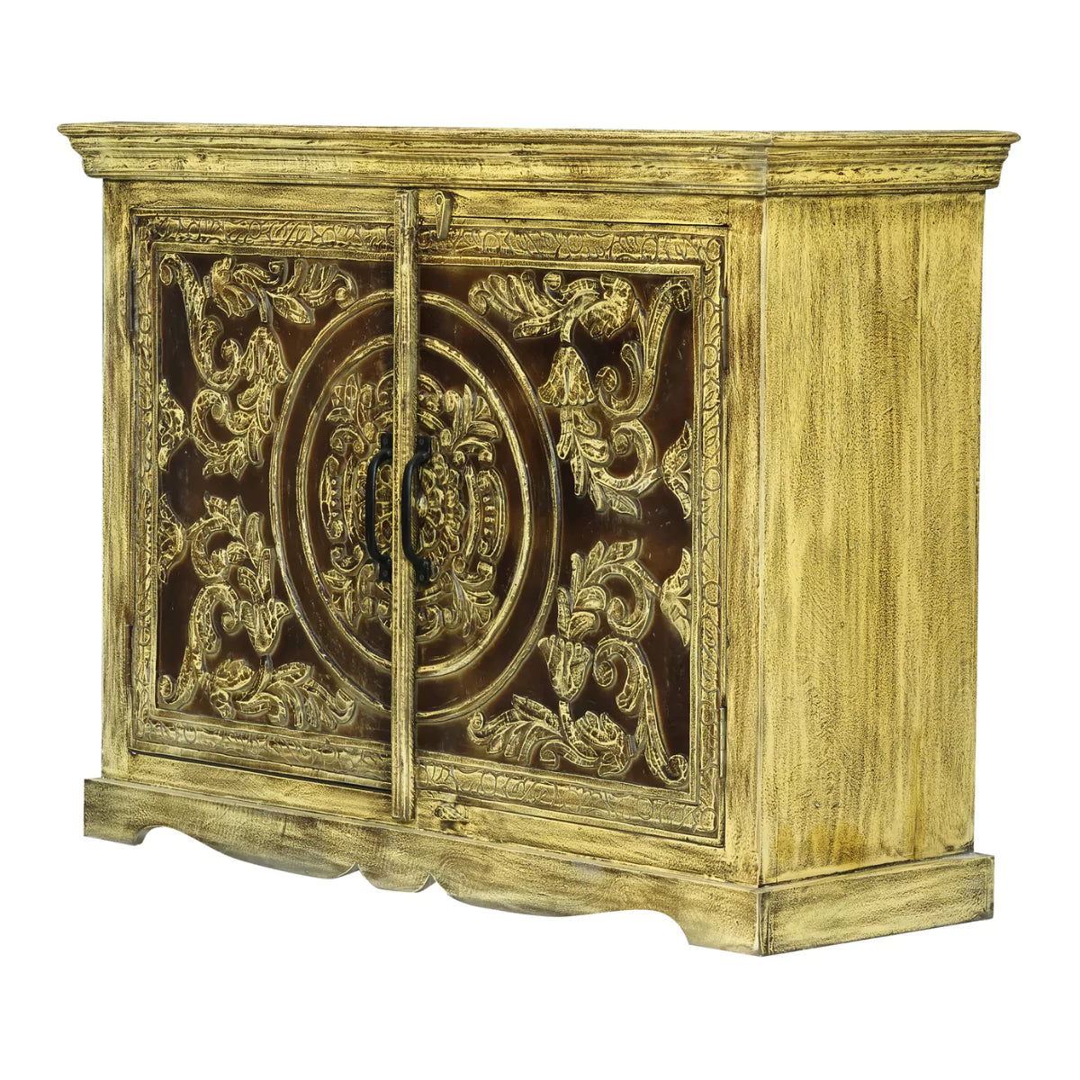 Tarnell Rustic Distressed Solid Wood Hand-Carved Small Sideboard