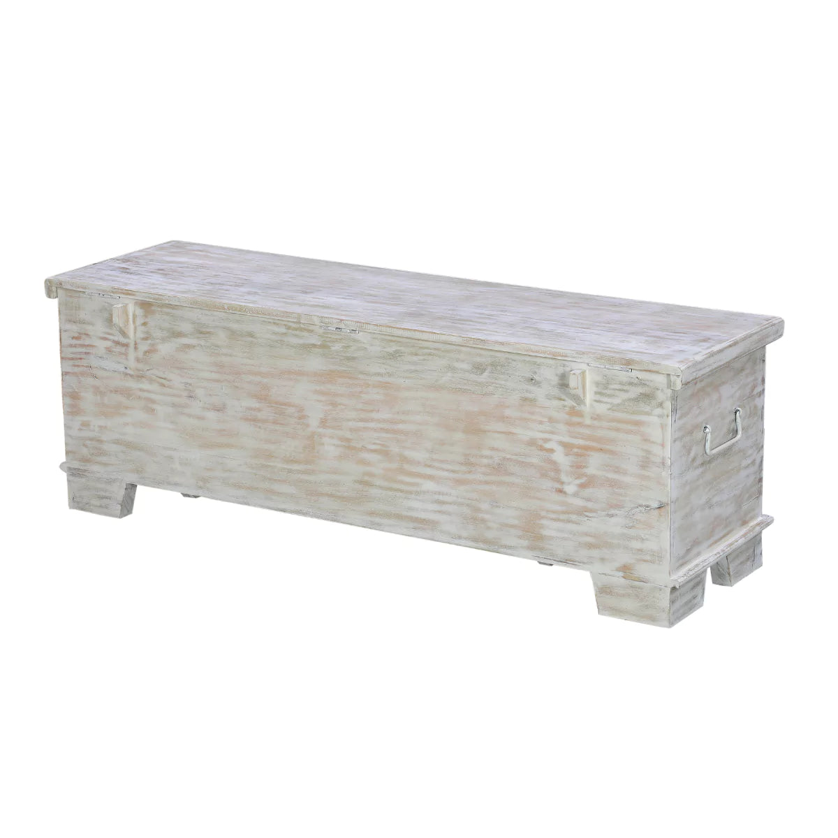 Tivoli Rustic Distressed White Carved Wooden Trunk Storage Box