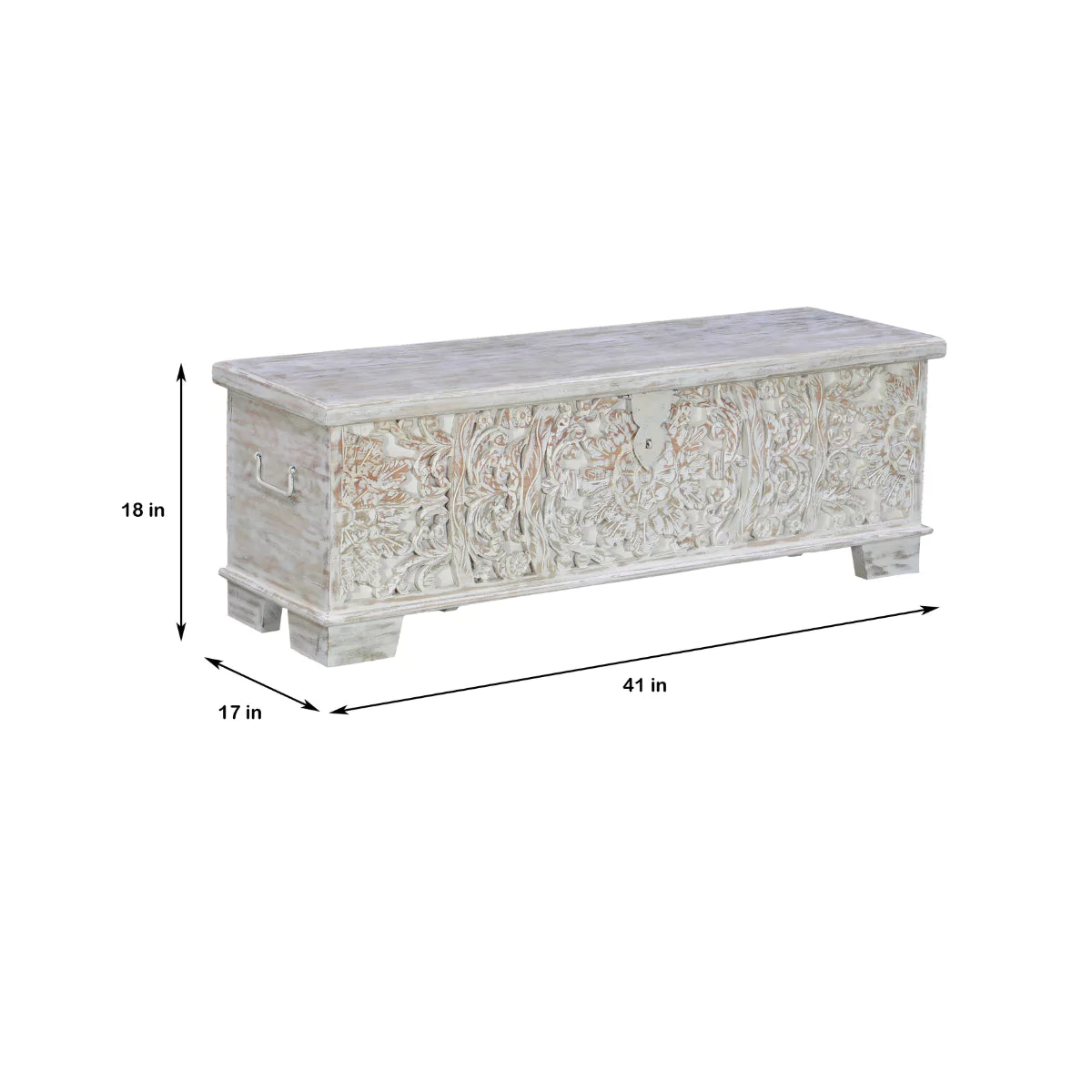 Tivoli Rustic Distressed White Carved Wooden Trunk Storage Box