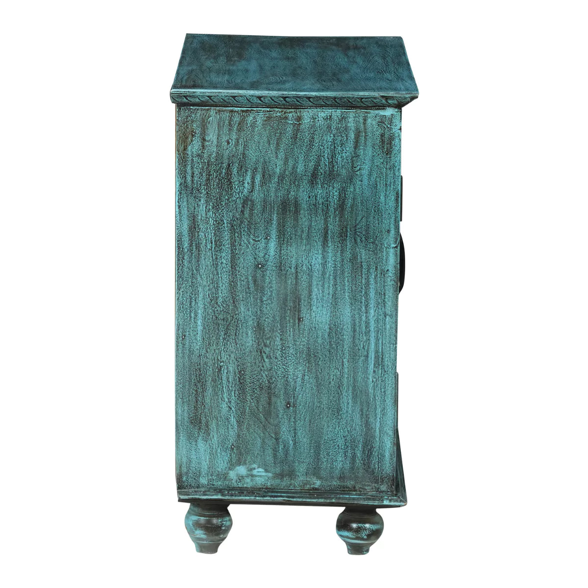 Tonalea Hand-Carved Distressed Turquoise Solid Wood Small Sideboard