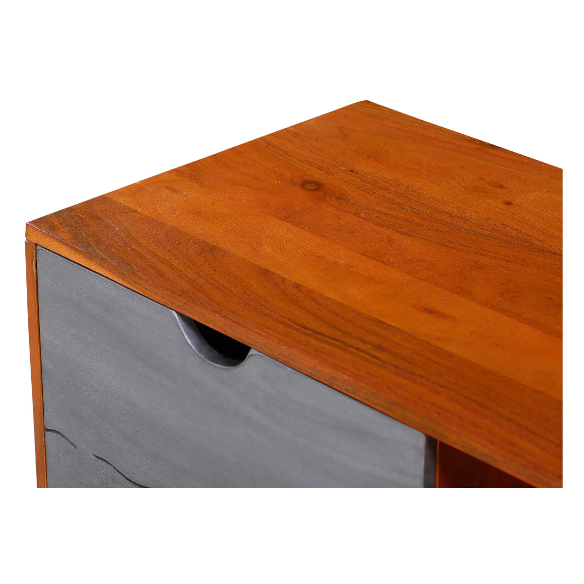 Vexlore Modern Solid Acacia Wood TV Stand - Top Closeup View