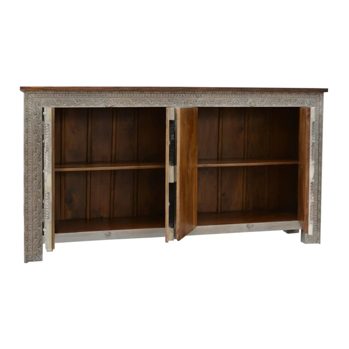 Wenona Hand-Carved Vintage Distressed Solid Wood Sideboard