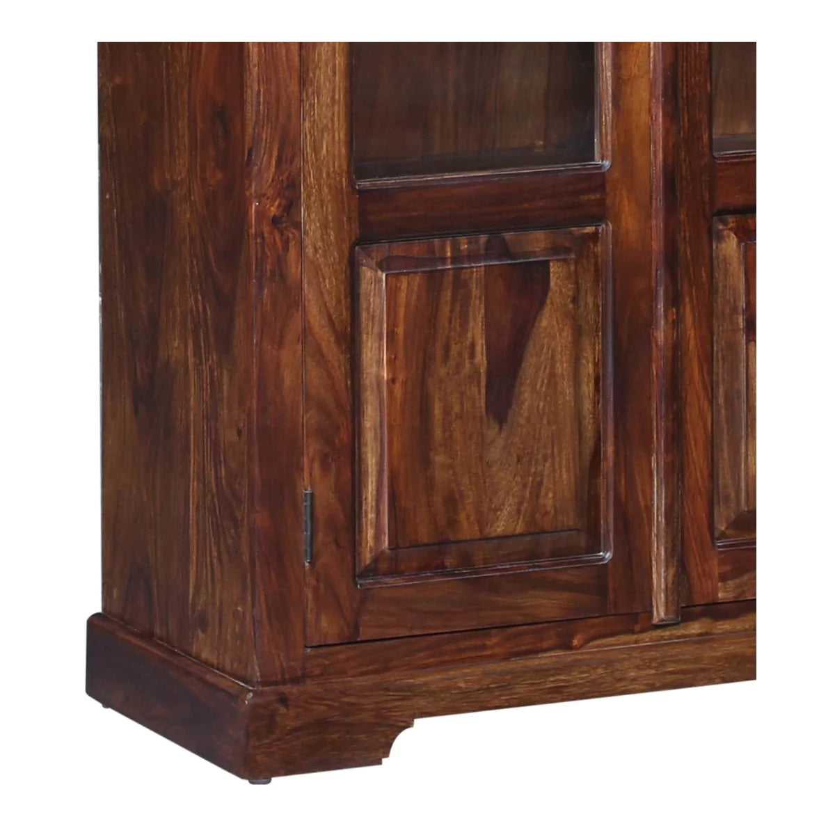 Wimberly Rustic Teak Finish Wooden Tall Display Cabinet with Glass Doors
