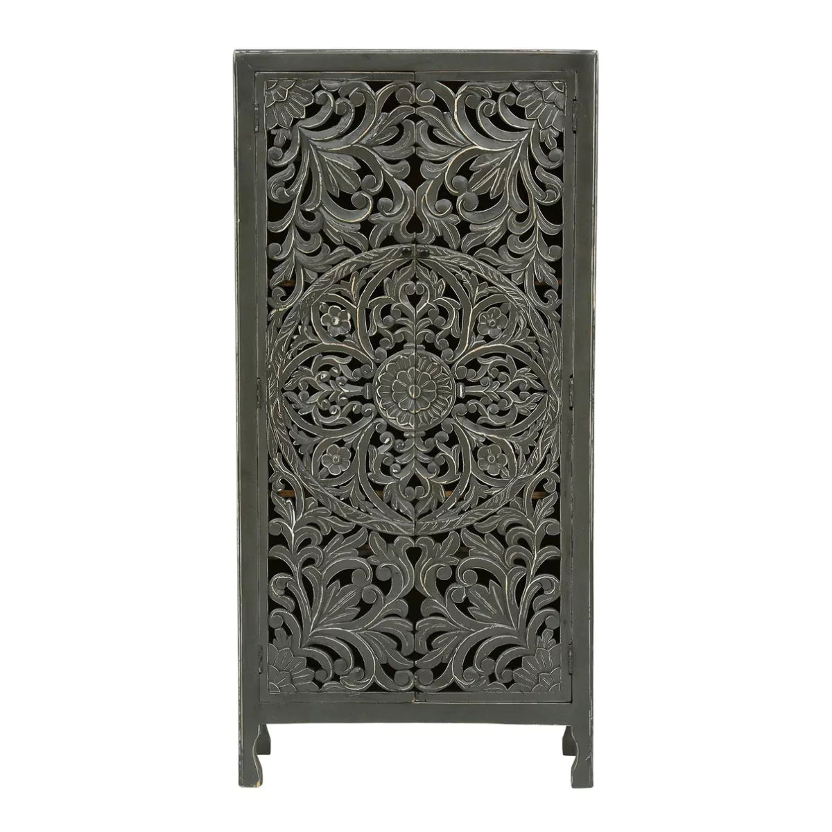 Winona Rustic Hand-Carved Distressed Wooden Tall Accent Cabinet