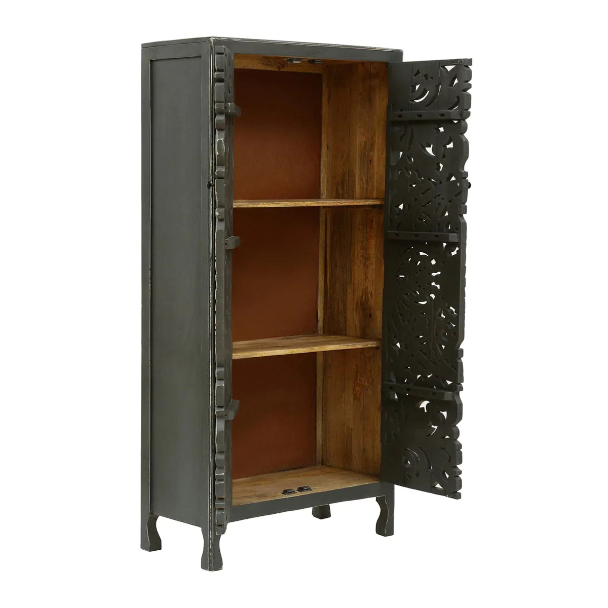 Winona Rustic Hand-Carved Distressed Wooden Tall Accent Cabinet