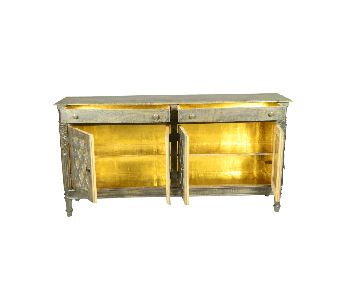 Brookfield Solid Mango Wood 4 Door Large Sideboard – open view | Oak & Loom Solid Wood Furniture