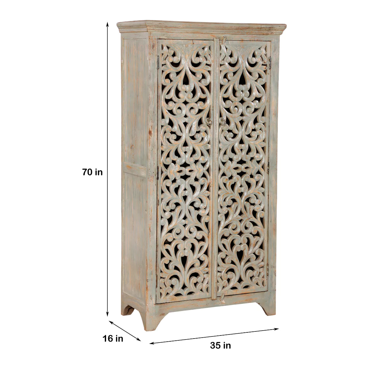 Eldridge Rustic Antique Distressed Hand Carved Solid Wood Armoire