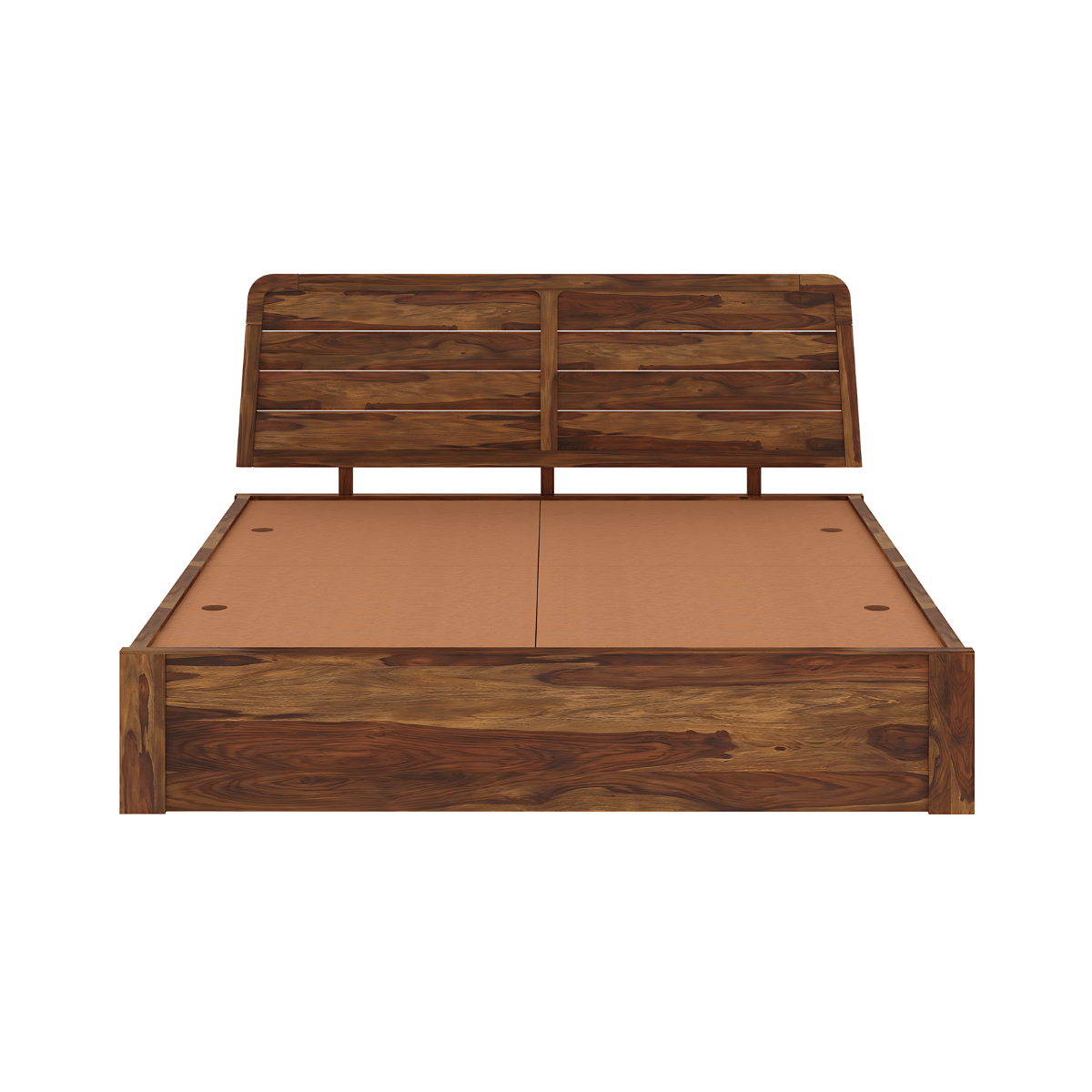 Wooden bed frame with headboard on a white background