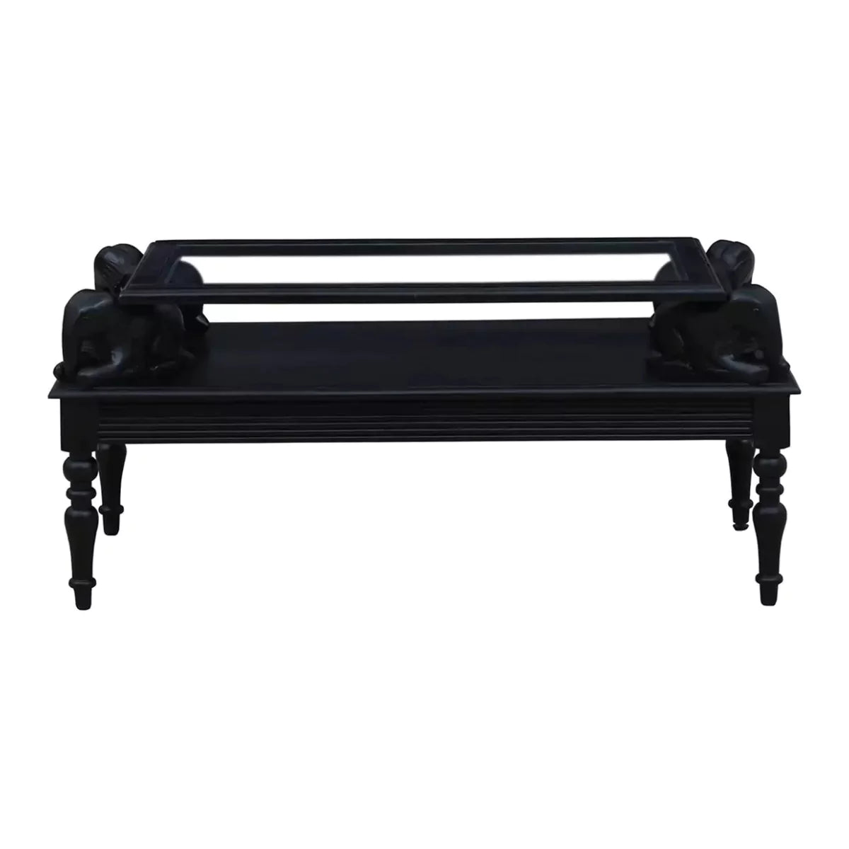 Henderson Solid Wood Black Glass Top Coffee Table