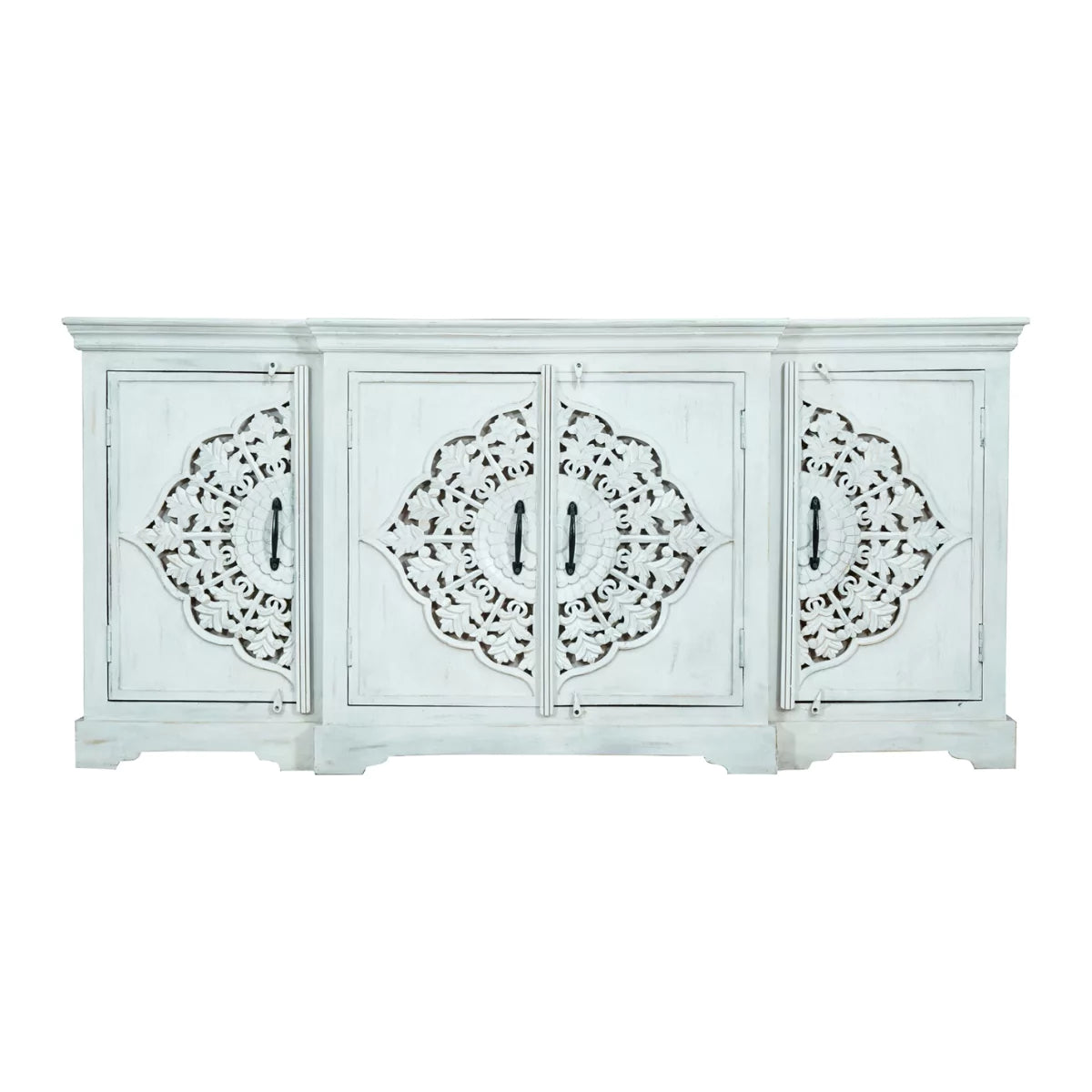 Sonoma White 4 Door Wooden Sideboard Distressed – open view | Oak & Loom Solid Wood Furniture