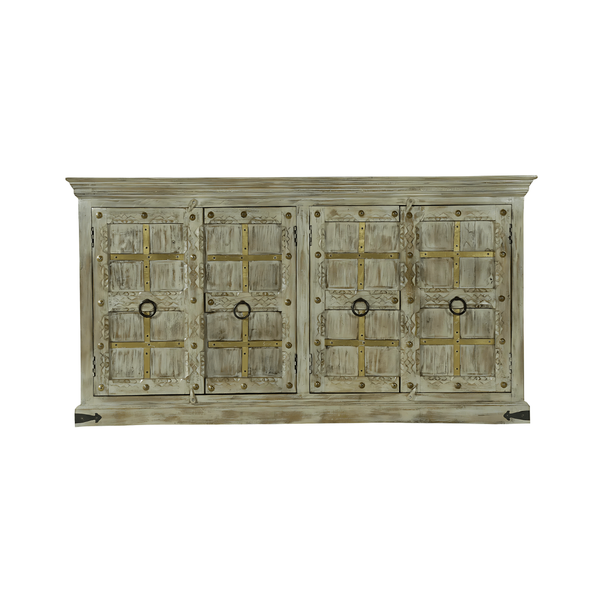 Taos Rustic Carved Wooden Sideboard – open view | Oak & Loom Solid Wood Furniture