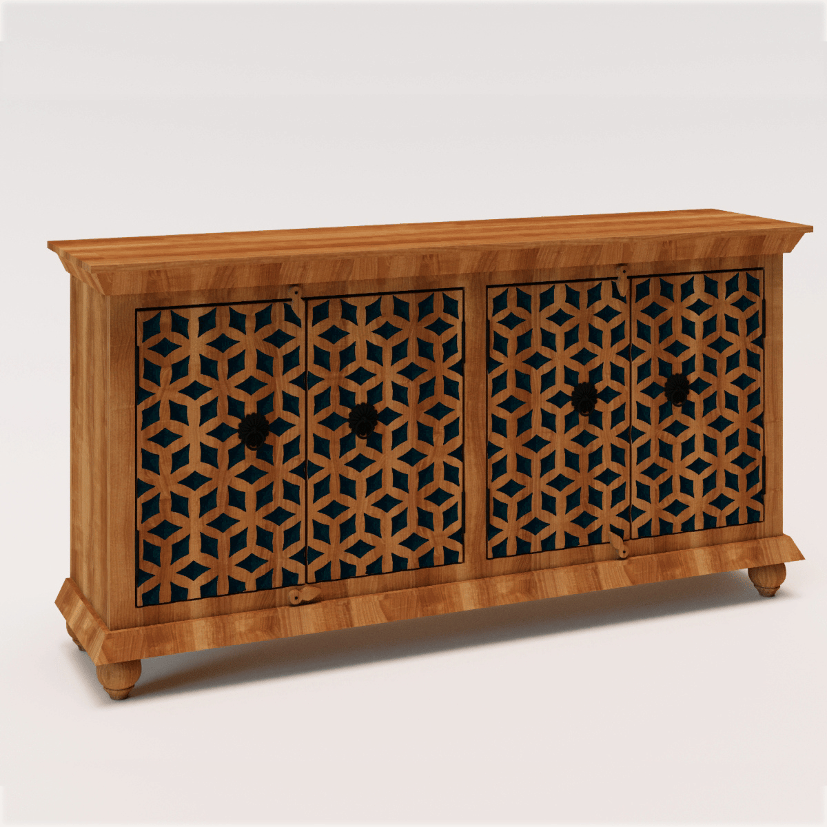 Vernado Rustic Wood 4-Door Sideboard – close-up view | Oak & Loom Solid Wood Furniture