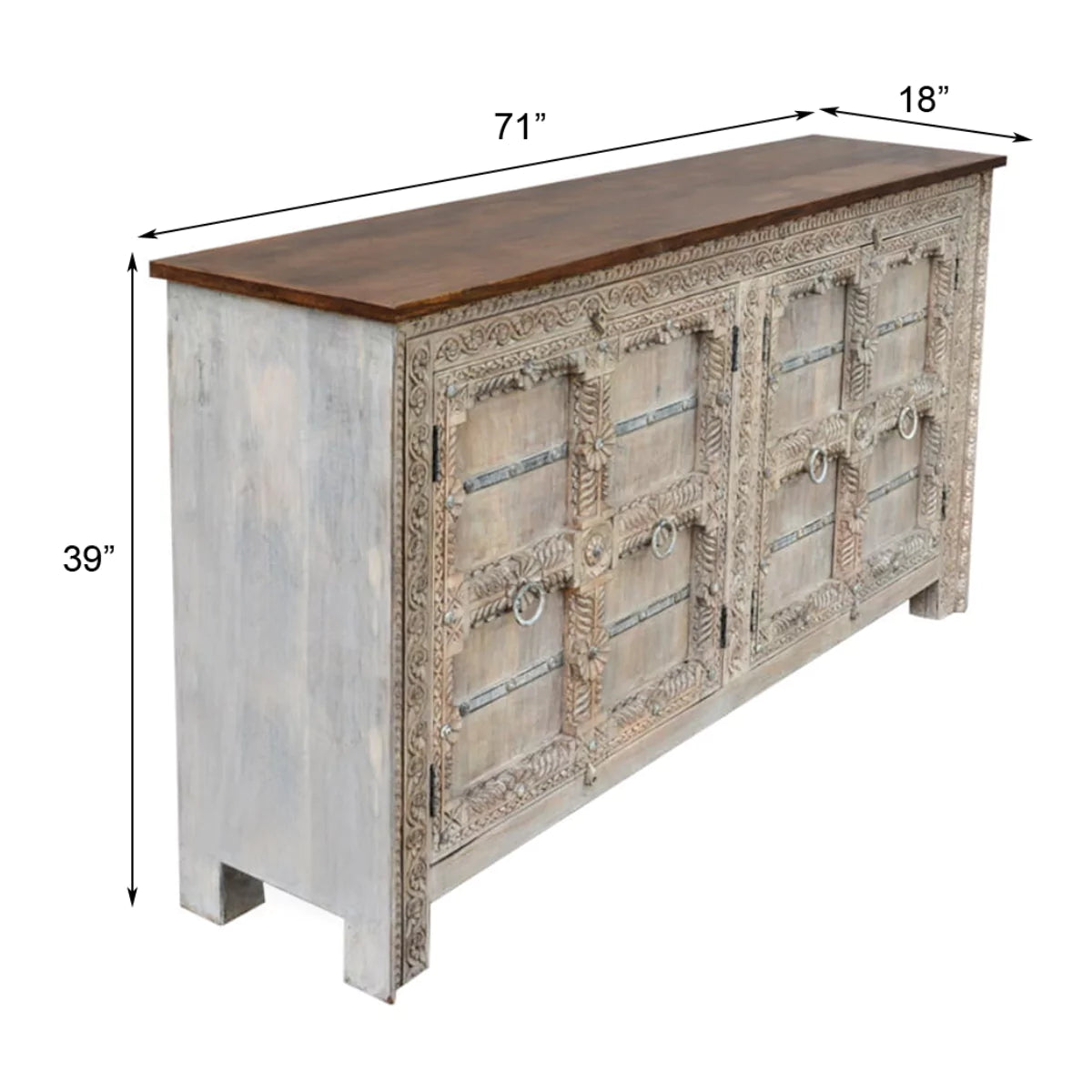 Wenona Hand-Carved Solid Wood Sideboard Distressed – detail view | Oak & Loom Solid Wood Furniture