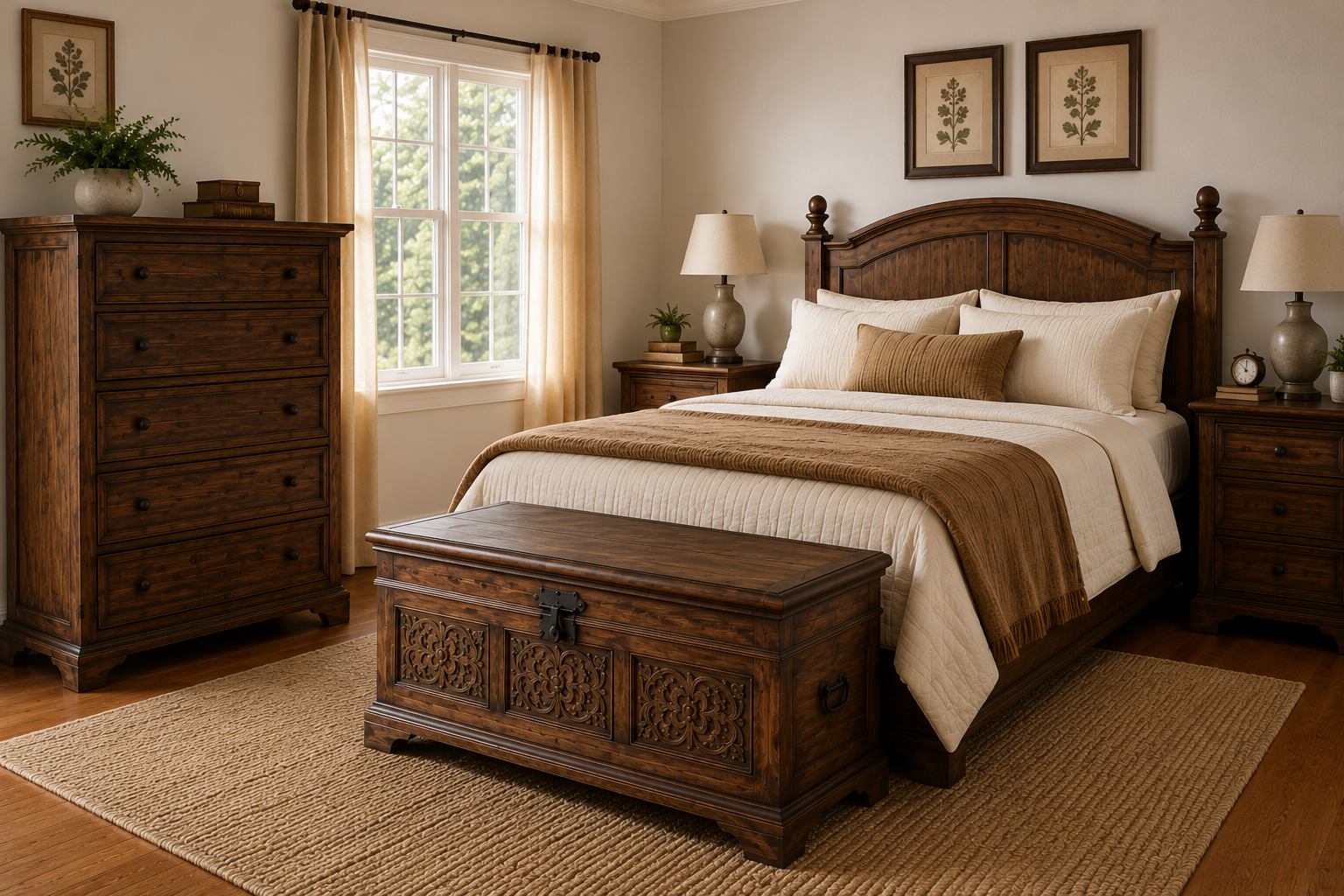 Solid Wood Blanket Box and Chest of Drawers in a Cozy Bedroom