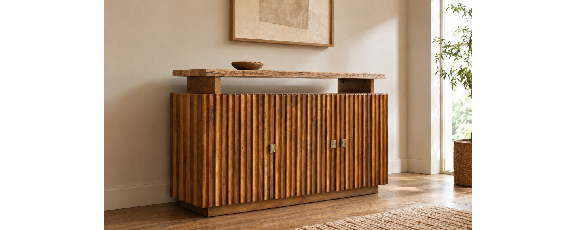 Large Solid Wood Sideboard on a Hardwood Floor, an Example of Heavy Furniture That Requires Proper Leg Protection