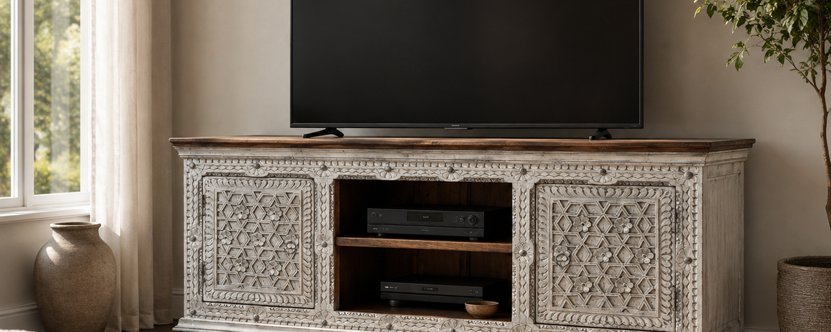 Oak & Loom Solid Wood Media Console with Neatly Hidden TV Cables  