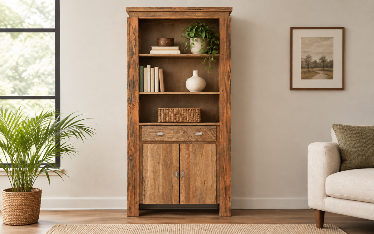 Solid Wood Bookcase with Realistically Loaded Shelves of Books, Used as a Reference for Shelf Weight Capacity  