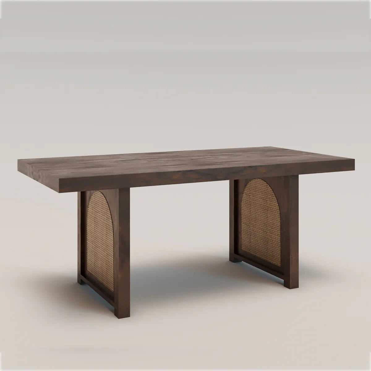 Handcrafted Solid Wood Dining Table With 2 Rattan Inset Legs