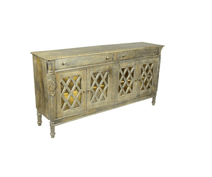 Brookfield Solid Mango Wood Carved 4 Door Large Sideboard