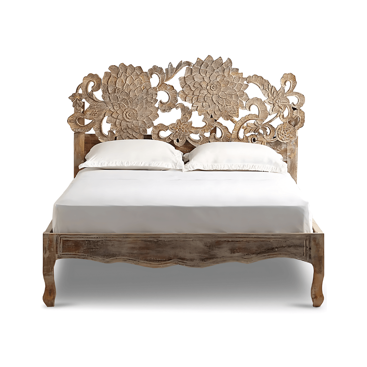 Bellflower Solid Wood Hand-Carved Bed