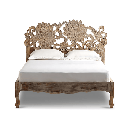Bellflower Solid Wood Hand-Carved Bed