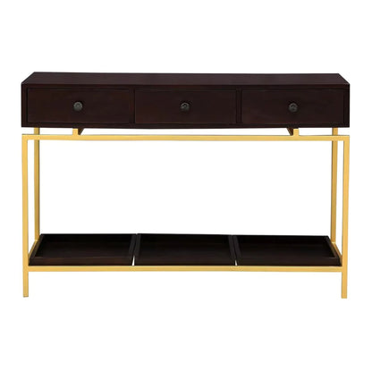 Beverly Grove Modern Black and Gold Console Table with 3 Drawers