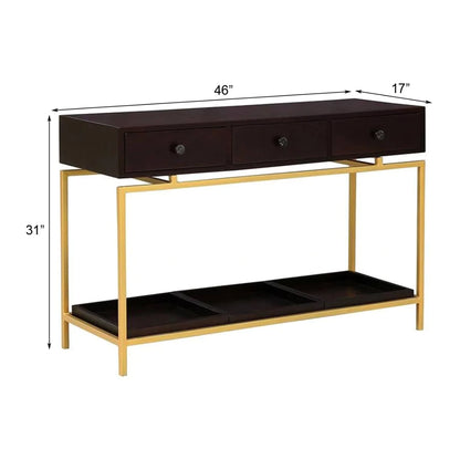 Beverly Grove Modern Black and Gold Console Table with 3 Drawers