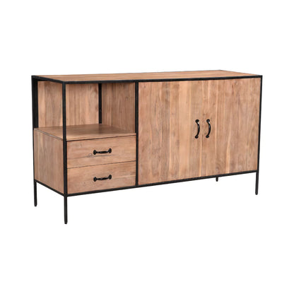 Briventa Rustic Wooden Sideboard with Black Metal Frame - Isometric View