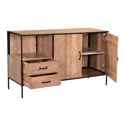 Briventa Rustic Wooden Sideboard with Black Metal Frame - Open View