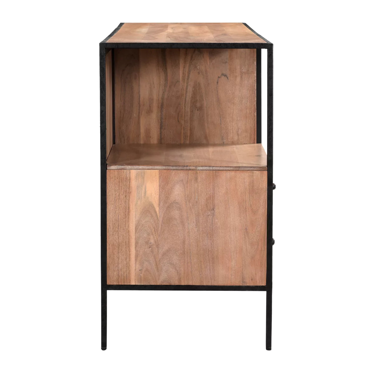 Briventa Rustic Wooden Sideboard with Black Metal Frame - Side View