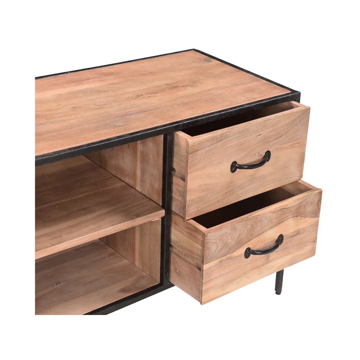 Briventa Solid Wood Rustic TV Unit with Storage - Closeup View