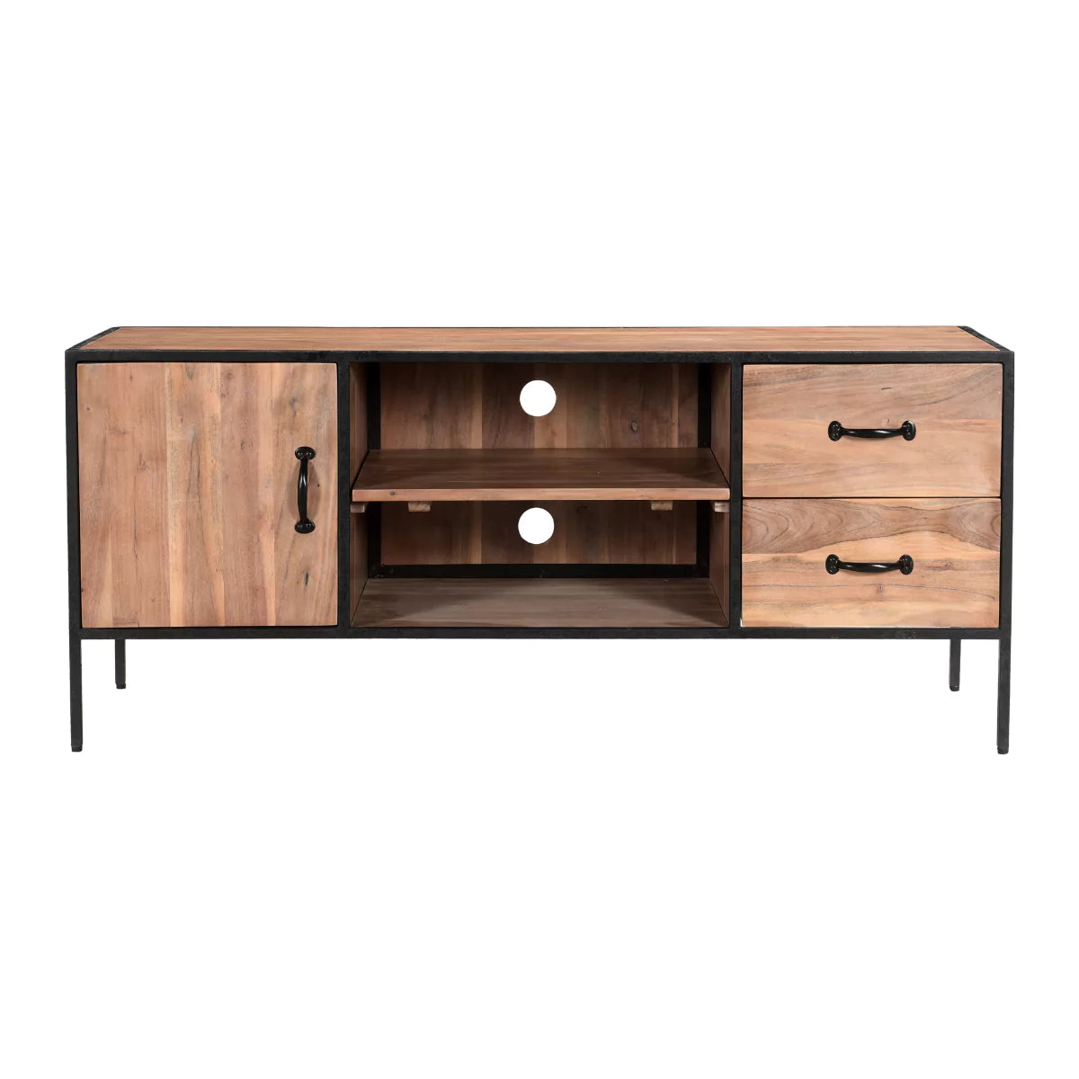 Briventa Solid Wood Rustic TV Unit with Storage - Front View