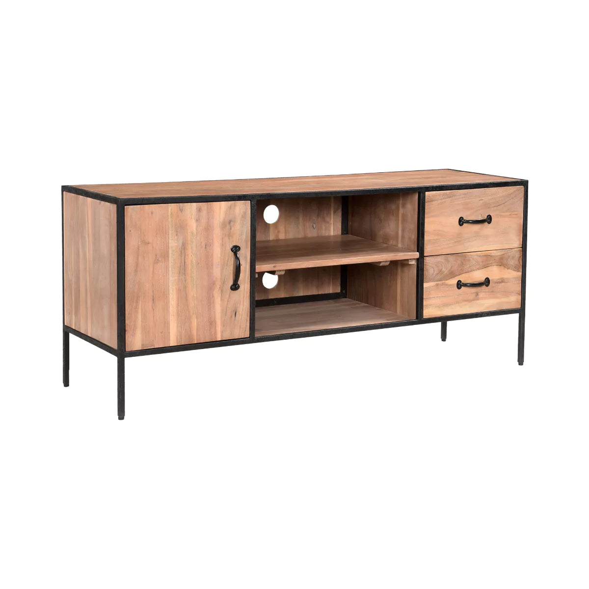 Briventa Solid Wood Rustic TV Unit with Storage - Isometric View