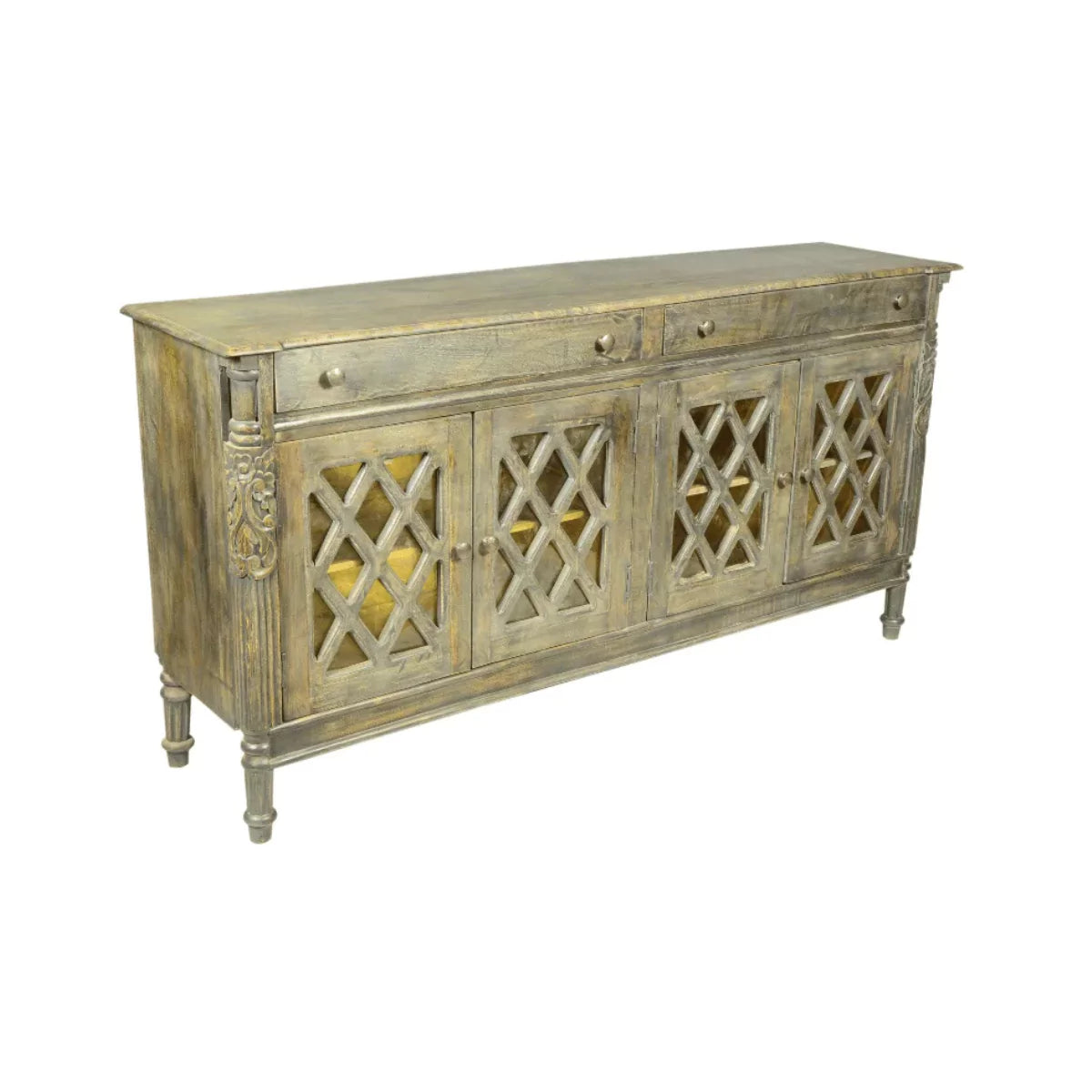 Brookfield Solid Mango Wood Carved 4 Door Large Sideboard