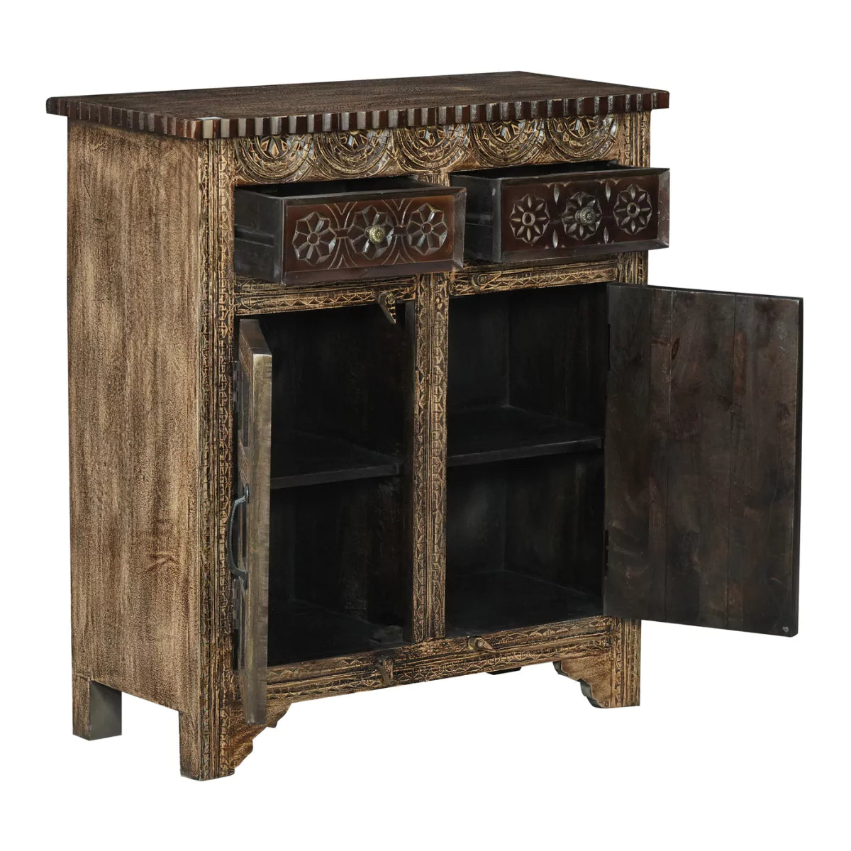 Calaveras Traditional Hand Carved Wooden Small Sideboard